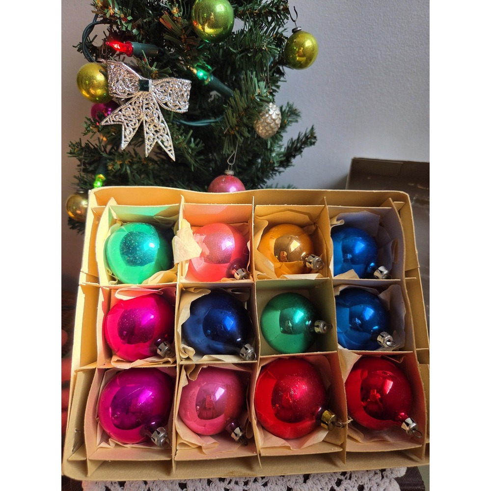 Vintage Poland Glass Christmas Ornaments Set of 12 โ Santa Land Box